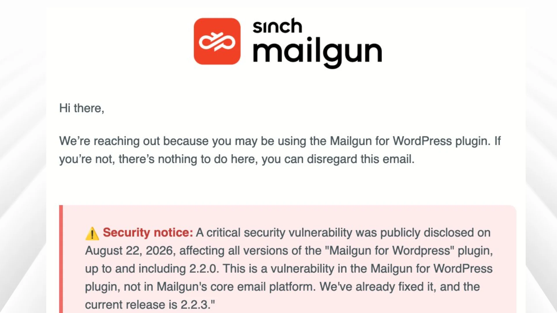 Critical 9.8-Severity Vulnerability Discovered in Mailgun for WordPress Plugin: Immediate Action Required for Over 80,000 Sites